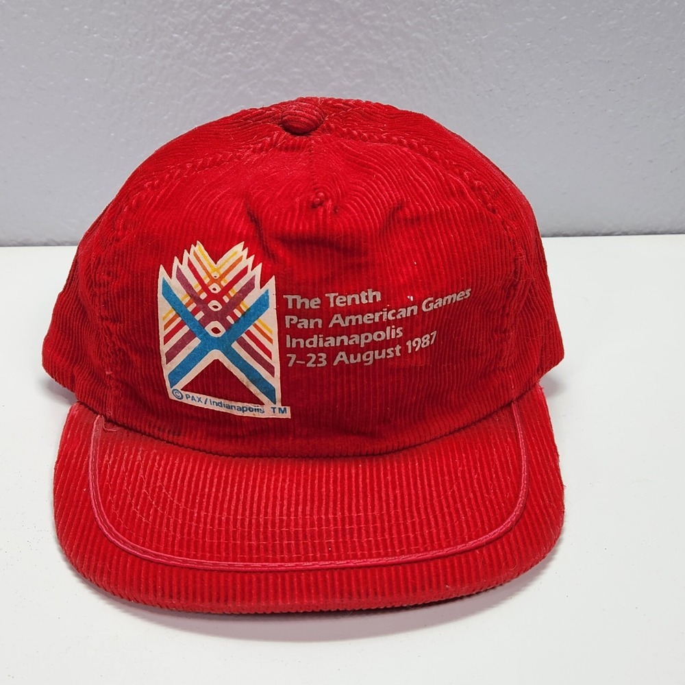 1987 Pan American Games Indianapolis Hat Red Corduroy Snapback Vintage Cap